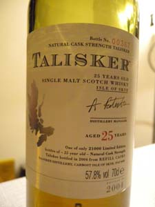 Talisker aged 25 years bottled in 2004